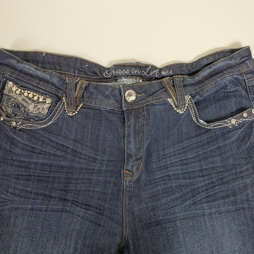 Grace in LA studded pearl embroidered rhinestone bling jeans - Picture 3 of 14